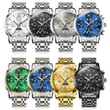 OLEVS 6633 Mens Watches Automatic Luxury Big Face Multi Calendar Stainless Steel Waterproof Luminous Wrist Watch for Men