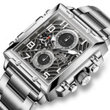 OLEVS 2958 Watches for Men Business Dress Chronograph Analog Quartz Square Dial Stainless Steel Waterproof Luminous Date Fashion Mens Wrist Watches Reloj Para Hombre