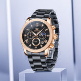 OLEVS 3660 Chronograph Watches for Men Fashion Dress Analog Quartz Moon Phase Stainless Steel Waterproof Luminous Date Luxury Mens Wrist Watches Reloj Para Hombre Rose/Black