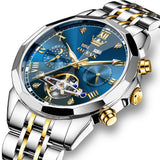 OLEVS 6620 Automatic Watches for Men Self Winding Mechanical Skeleton Luxury Dress Chronograph Gold Plated Stainless Steel Calendar Moon Phase Waterproof Luminous Mens Wrist Watches Reloj Para Hombre