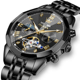 OLEVS 6620 Automatic Watches for Men Self Winding Mechanical Skeleton Luxury Dress Chronograph Gold Plated Stainless Steel Calendar Moon Phase Waterproof Luminous Mens Wrist Watches Reloj Para Hombre