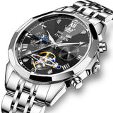 OLEVS 6620 Automatic Watches for Men Self Winding Mechanical Skeleton Luxury Dress Chronograph Gold Plated Stainless Steel Calendar Moon Phase Waterproof Luminous Mens Wrist Watches Reloj Para Hombre
