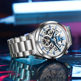 OLEVS 6722 Skeleton Watches for Men Luxury Dress Automatic Self Winding Mechanical Gold Plated Stainless Steel Waterproof Luminous Business Men Wrist Watch Reloj Para Hombre