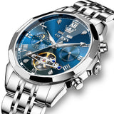 OLEVS 6620 Automatic Watches for Men Self Winding Mechanical Skeleton Luxury Dress Chronograph Gold Plated Stainless Steel Calendar Moon Phase Waterproof Luminous Mens Wrist Watches Reloj Para Hombre