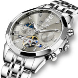 OLEVS 6620 Automatic Watches for Men Self Winding Mechanical Skeleton Luxury Dress Chronograph Gold Plated Stainless Steel Calendar Moon Phase Waterproof Luminous Mens Wrist Watches Reloj Para Hombre