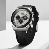 OLEVS 9911 Watches for Men Chronograph Waterproof Luxury Dress Quartz Silicon Strap Multifunction Moon Phase Business Calendar Luminous Men Wrist Watches Reloj Para Hombre Gray/Black/White