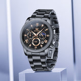 OLEVS 3660 Chronograph Watches for Men Fashion Dress Analog Quartz Moon Phase Stainless Steel Waterproof Luminous Date Luxury Mens Wrist Watches Reloj Para Hombre Rose/Black