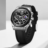 OLEVS 9911 Watches for Men Chronograph Waterproof Luxury Dress Quartz Silicon Strap Multifunction Moon Phase Business Calendar Luminous Men Wrist Watches Reloj Para Hombre Gray/Black/White