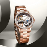 OLEVS 6699 Automatic Watches for Womens Mechanical Diamond Skeleton Self Winding Luxury Dress Waterproof Luminous Ladies Watches Womens Wrist Watches Gift Reloj Para Mujer