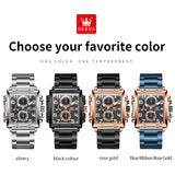 OLEVS 2958 Watches for Men Business Dress Chronograph Analog Quartz Square Dial Stainless Steel Waterproof Luminous Date Fashion Mens Wrist Watches Reloj Para Hombre