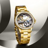 OLEVS 6699 Automatic Watches for Womens Mechanical Diamond Skeleton Self Winding Luxury Dress Waterproof Luminous Ladies Watches Womens Wrist Watches Gift Reloj Para Mujer