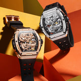OLEVS 6021 Automatic Men's Watches Skeleton Dragon Mechanical Self-Winding Fashion Business Dress Stainless Steel Waterproof Luminous Wrist Watches for Men Gold Rose