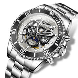 OLEVS 6715 Automatic Watches for Men Skeleton Self Winding Mechanical Fashion Dress Chronograph Moon Phase Stainless Steel Waterproof Luminous Mens Wrist Watches Gift Reloj Para Hombre