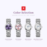 OLEVS 5575 Watches for Womens Analog Quartz Silver Strap Fashions Classic Dress Stainless Steel Date Waterproof Casual Ladies Watches Gift Womens Wrist Watches Reloj Para Mujer White/Pink/Purple