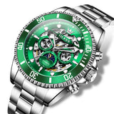 OLEVS 6715 Automatic Watches for Men Skeleton Self Winding Mechanical Fashion Dress Chronograph Moon Phase Stainless Steel Waterproof Luminous Mens Wrist Watches Gift Reloj Para Hombre