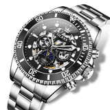 OLEVS 6715 Automatic Watches for Men Skeleton Self Winding Mechanical Fashion Dress Chronograph Moon Phase Stainless Steel Waterproof Luminous Mens Wrist Watches Gift Reloj Para Hombre