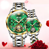 OLEVS 3186+3202 Couple Pair Watches Set Automatic Mechanical Self Winding Dress Matching Watch for His and Hers Valentines Day Gifts