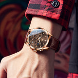 OLEVS Watches for Men 3609 Business Dress Analog Quartz Chronograph Casual PU Leather Waterproof Moon Phase Luminous Date Luxury Mens Wrist Watches Reloj Para Hombre