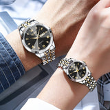 Two Tone Strap-Black Dial Silver Trim