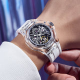 OLEVS 8002 Automatic Watch for Men Self-Winding Diamond Waterproof Stainless Steel Wrist Watches Tourbillon Skeleton Mechanical