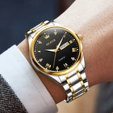 OLEVS 5563 Watches for Men Business Dress Analog Quartz Luxury Black Stainless Steel Waterproof Luminous Classic with Date Mens Wrist Watches Reloj para Hombre