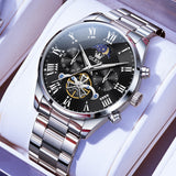 OLEVS 3640 Chronograph Watches for Men Waterproof Business Dress Analog Quartz Luxury Moon Phase Stainless Steel Roman Numeral Luminous Casual Mens Wrist Watches Reloj Para Hombre