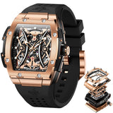 OLEVS 3215 Square Watches for Men Mechanical Luxury Dress Skeleton Automatic Men Watches Waterproof Luminous Watch Male