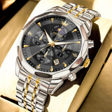 OLEVS 3673 Watches For Men Business Dress Luxury Casual Chronograph Multifunction Analog Quartz Stainless Steel Waterproof Luminous Moon Phase Date Men Wrist Watches Reloj Para Hombre White Dial