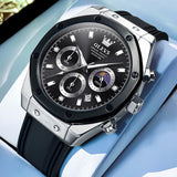 OLEVS 9911 Watches for Men Chronograph Waterproof Luxury Dress Quartz Silicon Strap Multifunction Moon Phase Business Calendar Luminous Men Wrist Watches Reloj Para Hombre Gray/Black/White