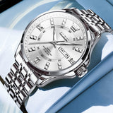 OLEVS 3620 Watches for Men Business Dress Analog Quartz Date Stainless Steel Easy Read Waterproof Luminous Luxury Casual Mens Wrist Watches Reloj Para Hombre Gold/Silver/Blue