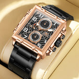OLEVS 2958 Watches for Men Business Dress Chronograph Analog Quartz Square Dial Stainless Steel Waterproof Luminous Date Fashion Mens Wrist Watches Reloj Para Hombre