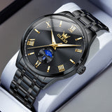 OLEVS 3638 Watches for Men Business Dress Waterproof Analog Quartz Stainless Steel Luminous Day Date Roman Numeral Classic Men Wrist Watches Reloj Para Hombre Black Dial