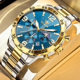 OLEVS 3678 Watches for Men Luxury Dress Chronograph Analog Quartz Gold Plated Stainless Steel Moon Phase Waterproof Luminous Date Fashion Mens Wrist Watches Reloj Para Hombre
