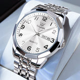 OLEVS 9970 Watches for men Business Dress Luxury Casual Analog Quartz Stainless Steel Waterproof Luminous Date Men Wrist Watches reloj para hombre Blue Dial