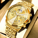 OLEVS 3673 Watches For Men Business Dress Luxury Casual Chronograph Multifunction Analog Quartz Stainless Steel Waterproof Luminous Moon Phase Date Men Wrist Watches Reloj Para Hombre White Dial