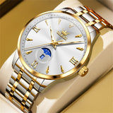 OLEVS 3646 Watches for Men Diamond Business Dress Casual Analog Quartz Stainless Steel Waterproof Luminous Day Date Men Wrist Watches Reloj Para Hombre White Dial