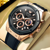 OLEVS 9911 Watches for Men Chronograph Waterproof Luxury Dress Quartz Silicon Strap Multifunction Moon Phase Business Calendar Luminous Men Wrist Watches Reloj Para Hombre Gray/Black/White