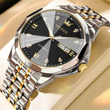 OLEVS 9982 Automatic Watches for Men Self Winding Mechanical Luxury Dress Stainless Steel Two Tone Strap Diamond Waterproof Luminous Date Mens Wrist Watches Reloj Para Hombre Black/Blue/Gold/White