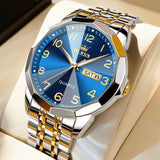 OLEVS 9970 Watches for men Business Dress Luxury Casual Analog Quartz Stainless Steel Waterproof Luminous Date Men Wrist Watches reloj para hombre Blue Dial