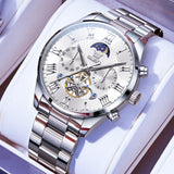 OLEVS 3640 Chronograph Watches for Men Waterproof Business Dress Analog Quartz Luxury Moon Phase Stainless Steel Roman Numeral Luminous Casual Mens Wrist Watches Reloj Para Hombre