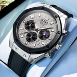 OLEVS 9911 Watches for Men Chronograph Waterproof Luxury Dress Quartz Silicon Strap Multifunction Moon Phase Business Calendar Luminous Men Wrist Watches Reloj Para Hombre Gray/Black/White