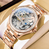 OLEVS 6699 Automatic Watches for Womens Mechanical Diamond Skeleton Self Winding Luxury Dress Waterproof Luminous Ladies Watches Womens Wrist Watches Gift Reloj Para Mujer