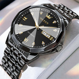 OLEVS 9982 Automatic Watches for Men Self Winding Mechanical Luxury Dress Stainless Steel Two Tone Strap Diamond Waterproof Luminous Date Mens Wrist Watches Reloj Para Hombre Black/Blue/Gold/White