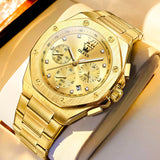 OLEVS 3626 Watches for Men Business Dress Analog Quartz Chronograph Gold Plated Stainless Steel Waterproof Luminous Date Classic Mens Wrist Watches Reloj Para Hombre