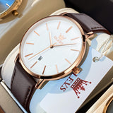 OLEVS 5869 Watches for Men Minimalist Ultra Thin Fashion Casual Analog Quartz Date Watch Waterproof Slim Simple Big Face Dress Mens Wrist Watches with Retro Leather Band for Men Reloj para Hombre