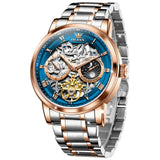 OLEVS 6670 Men Automatic Watch Diamond Skeleton Mechanical Luxury Self Winding Moon Phase Calendar Waterproof Wrist Watch for Men