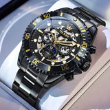 OLEVS 6715 Automatic Watches for Men Skeleton Self Winding Mechanical Fashion Dress Chronograph Moon Phase Stainless Steel Waterproof Luminous Mens Wrist Watches Gift Reloj Para Hombre