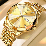 OLEVS 9982 Automatic Watches for Men Self Winding Mechanical Luxury Dress Stainless Steel Two Tone Strap Diamond Waterproof Luminous Date Mens Wrist Watches Reloj Para Hombre Black/Blue/Gold/White