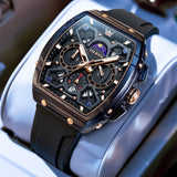 OLEVS 2942 Watches for Men Chronograph Waterproof Luxury Dress Quartz Silicon Strap Multifunction Moon Phase Calendar Luminous Men Wrist Watches Reloj Para Hombre Black/Red