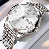 OLEVS 9982 Automatic Watches for Men Self Winding Mechanical Luxury Dress Stainless Steel Two Tone Strap Diamond Waterproof Luminous Date Mens Wrist Watches Reloj Para Hombre Black/Blue/Gold/White